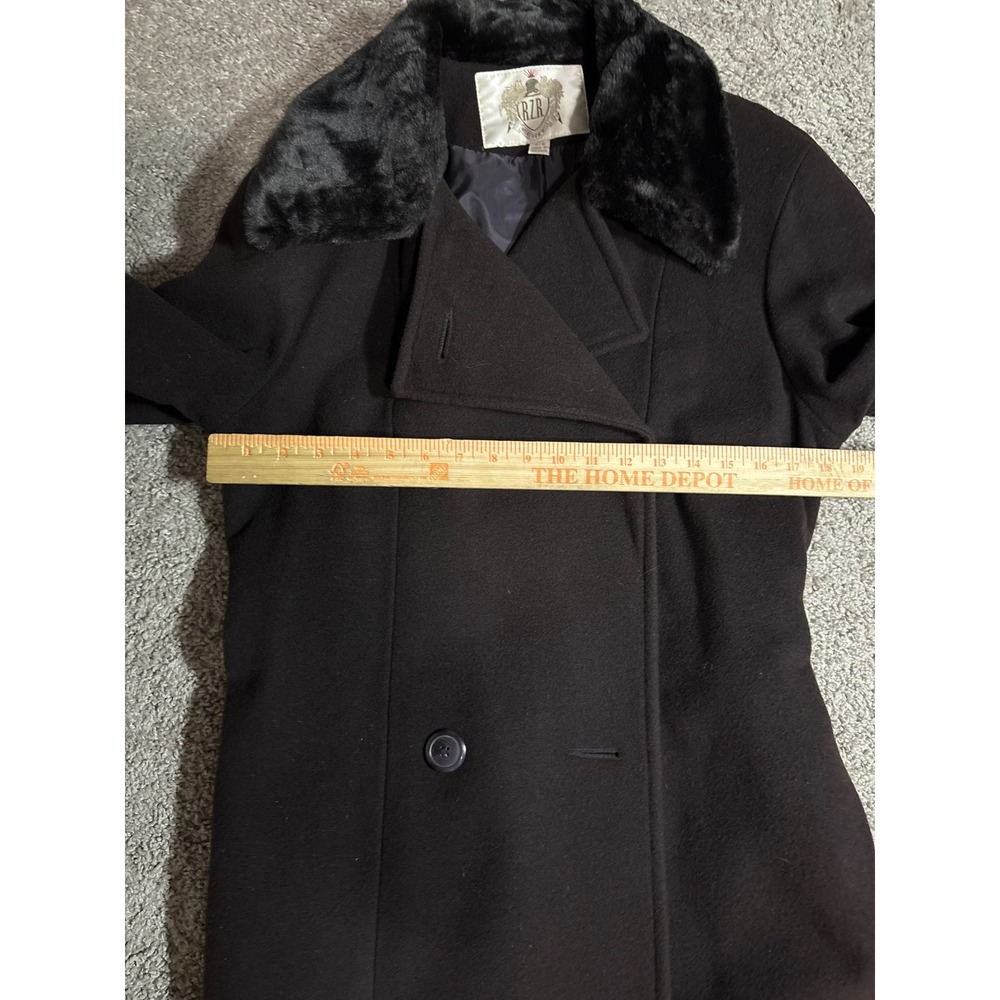 Vintage RZR Weather Wise Black 100% Wool Long Coat Faux Fur Collar Size 7/8 - Picture 5 of 8